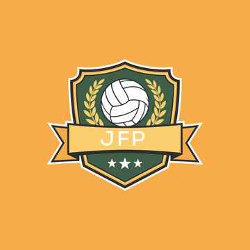 JFP Volleyball Logo Design JFP Modern Sports Shield Emblem with Ball, Laurel and Ribbon for Volleyball Club, JFP Tournament and Team Branding
