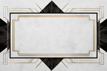 Elegant Art Deco Frame in Black and Gold on White Paper - Copy Space