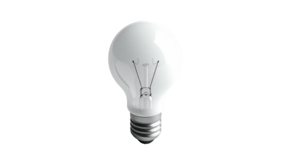 A 3D-rendered light bulb, opaque glass, filament visible, on a black background