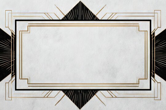 Elegant Art Deco Frame in Black and Gold on White Paper - Copy Space
