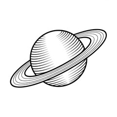 Line Art Illustration of Saturn with Rings for Space and Astronomy Themes © Saim