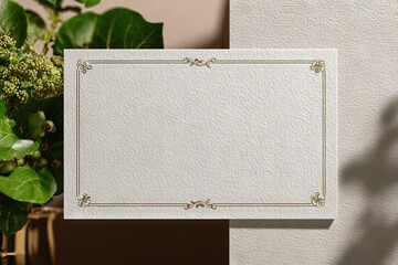 Classic Blank Invitation Card Mockup with Botanical Elements