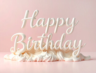 ホイップクリームでHappy Birthdayの文字とデコレーション（生成AI　Generated Image）	