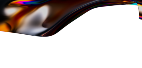 Stunning abstract image of a flowing, reflective surface with vibrant colors and iridescent qualities. Captures light and shadow with dynamic mo