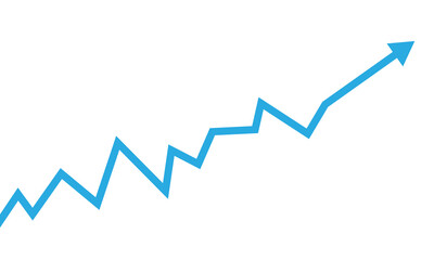 Blue upward trending jagged line graph isolated on transparent background