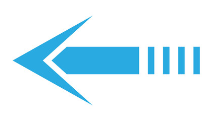Blue arrow pointing left with dashed line isolated on transparent background
