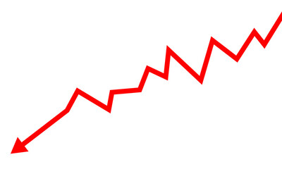 Red downward trending jagged line graph isolated on transparent background
