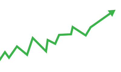 Green upward trending jagged line graph isolated on transparent background