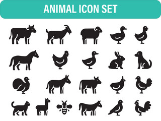 Editable Farm Animal Icon Set – Vector, Silhouette & Line Art