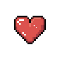 Retro pixel art red heart symbol representing love and health isolated on transparent background