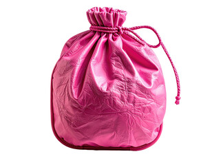 Pink drawstring bag, wrinkled texture