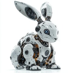 Rabbit or hare robot, robotic animal isolated over white background. Created with, Generative AI