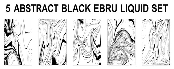 Set of abstract backgrounds. Ink marbling textures. Black and white. Hand drawn marble illustrations