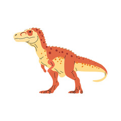 Allosaurus in flat style. Dinosaur, ancient prehistoric reptile animal of Jurassic era. Education and paleontology. Minimalistic isolated vector illustration on white background.
