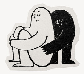 Person comforting friend paper cut isolated design
