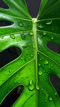 Close-up of a vibrant green leaf with water droplets