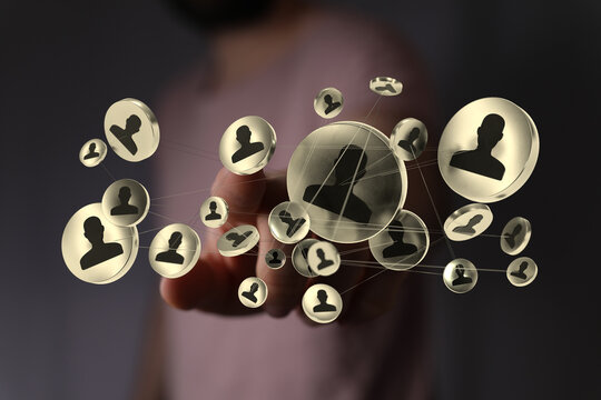 Modern social network with connected human icons symbolizes digital connection and global communication concept for business and technology. - Powered by Adobe