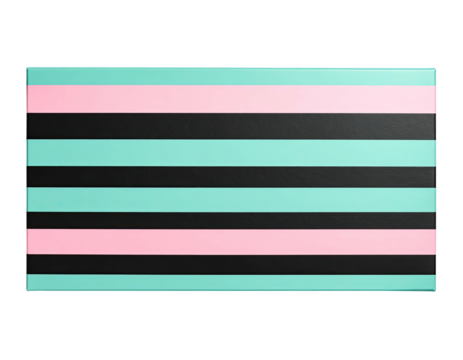 Flat, horizontal stripes in mint green, black, and pink