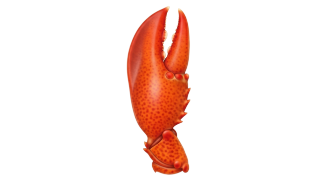 Isolated Lobster claw, a red cooked shellfish appendage for grabbing and crushing food items