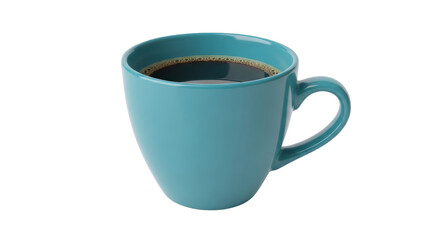 Isolated cyan coffee cup filled with dark brew for drinking and enjoying a beverage break