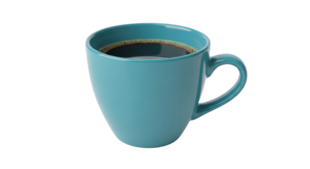 Isolated cyan coffee cup filled with dark brew for drinking and enjoying a beverage break