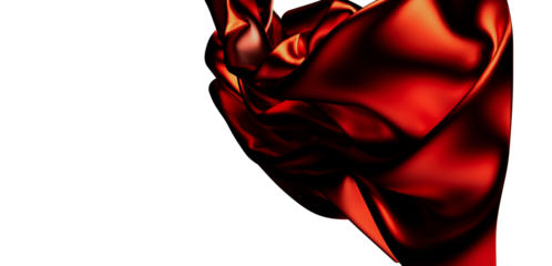 Luxurious red silk fabric, elegant drape, flowing texture. Perfect for fashion, beauty, and luxury backgrounds.