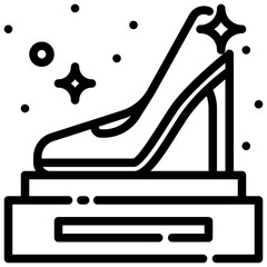 High heel shoe presented on a pedestal stand.