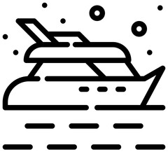 Simplified line art of a boat surrounded by bubbles.