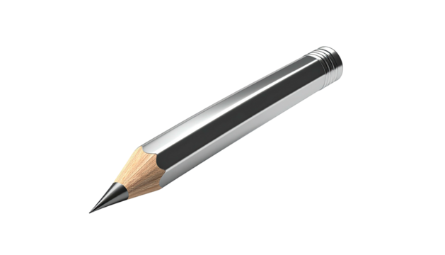 Shiny silver pencil with wooden tip on a dark black background, graphic art