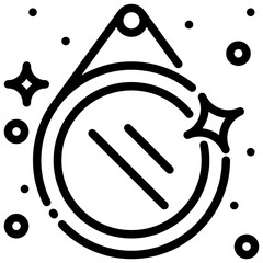 Mirror icon a reflective mirror hangs amidst shiny stars and circular shapes representing icons.