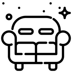 Sofa outline icon description depicts a stylized black and white icon of a sparkling couch.