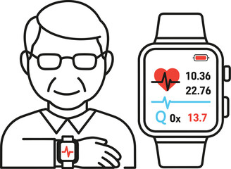 Senior Health Tracker Icon, Elderly Smart Wearable Device, Digital Wellness Monitoring, Remote Healthcare Technology for Older Adults