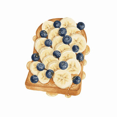 Amber & Berries Banana Blueberry Toast with Honey Drizzle isolated watercolor vector illustration svg
