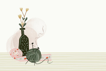 Green knitting illustration border background