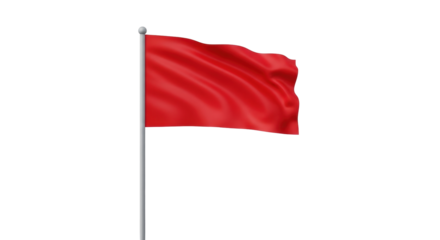 Isolated red flag on flagpole waving in the wind, symbol of warning or danger on flagstaff
