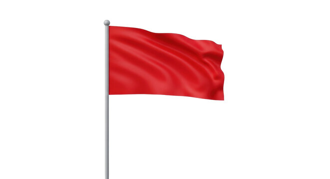 Isolated red flag on flagpole waving in the wind, symbol of warning or danger on flagstaff