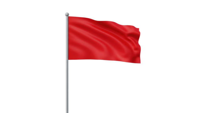 Isolated red flag on flagpole waving in the wind, symbol of warning or danger on flagstaff