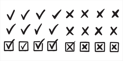 Silhouette pack of check tick mark icon set. right and wrong check tick.