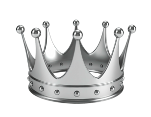 A shiny silver coronation crown with rounded peaks and a black background