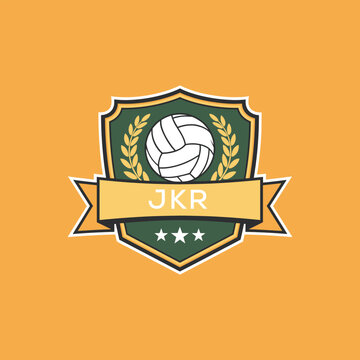 JKR Volleyball Logo Design JKR Modern Sports Shield Emblem with Ball, Laurel and Ribbon for Volleyball Club, JKR Tournament and Team Branding
