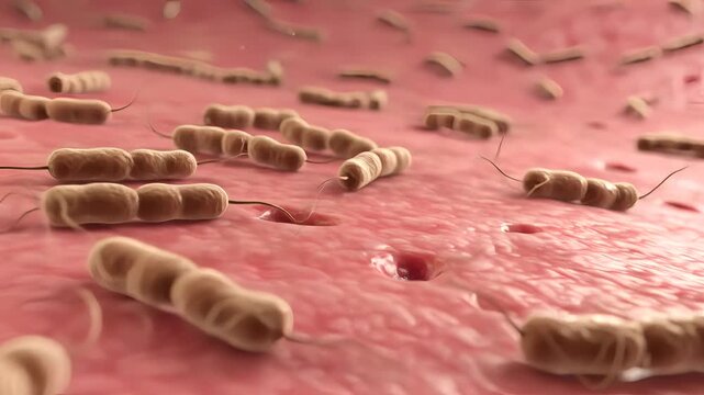 Microscopic View of Bacteria on Human Skin with Detailed Cellular Structure
