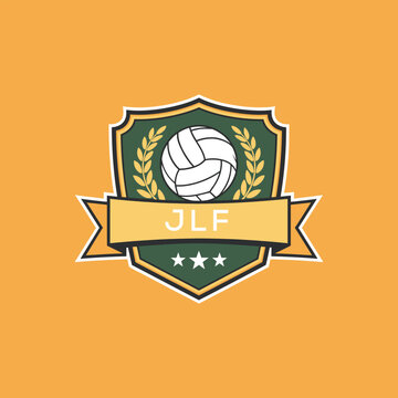 JLF Volleyball Logo Design JLF Modern Sports Shield Emblem with Ball, Laurel and Ribbon for Volleyball Club, JLF Tournament and Team Branding
