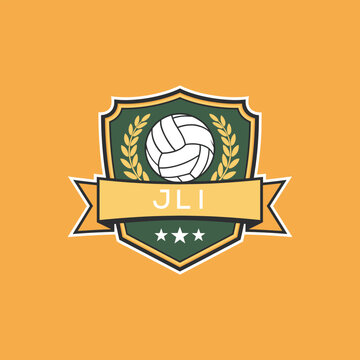 JLI Volleyball Logo Design JLI Modern Sports Shield Emblem with Ball, Laurel and Ribbon for Volleyball Club, JLI Tournament and Team Branding
