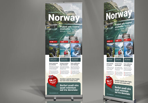 Norway Travel Advertisement Roll-up with Green Elements