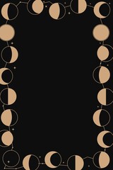 Astrology frame background, gold black moon line art style