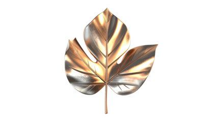 Rendered metallic leaf with three lobes, on black background, detailed