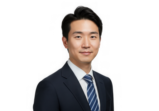 Confident asian businessman in suit isolated on transparent background headshot