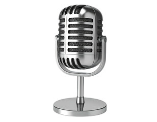 Shiny, retro microphone in silver finish, iconic design, isolated on black background