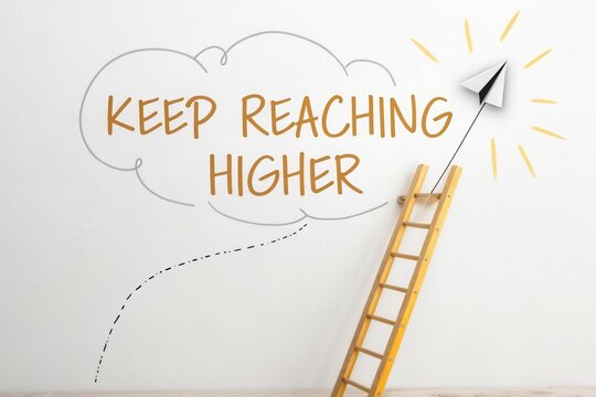 Ladder reaching toward a paper airplane with inspirational quote - Powered by Adobe
