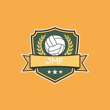 JMF Volleyball Logo Design JMF Modern Sports Shield Emblem with Ball, Laurel and Ribbon for Volleyball Club, JMF Tournament and Team Branding
